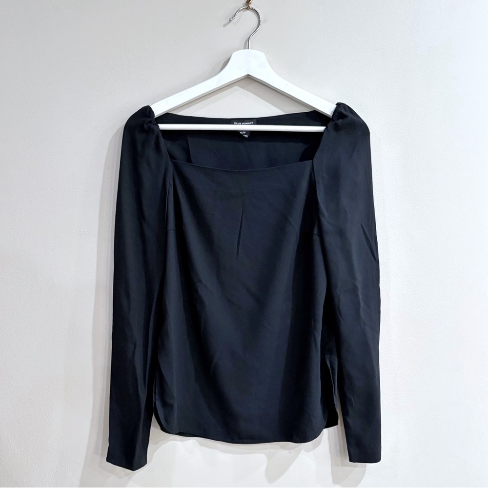 Club Monaco Women’s Black Long Sleeve Square Neck Blouse XS Officewear Top